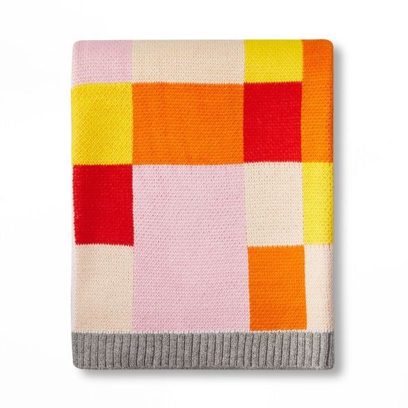 Color Block Sweater Knit Throw Blanket Red/Orange/Pink/Yellow - LEGO® Collection x Target | Target
