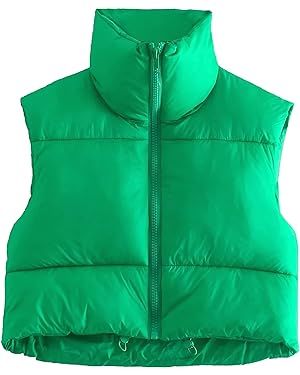 APAFES Womens Winter Cropped Puffer Vest High Stand Collar Lightweight Insulated Crop Vests Outer... | Amazon (US)
