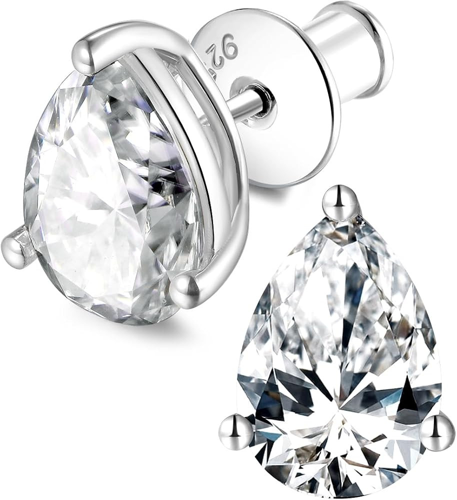 1.00/2.00 Carat Moissanite Sparkle Stud Earrings for Women, Oval Cut/Pear Cut/Radiant Cut, Solid ... | Amazon (US)