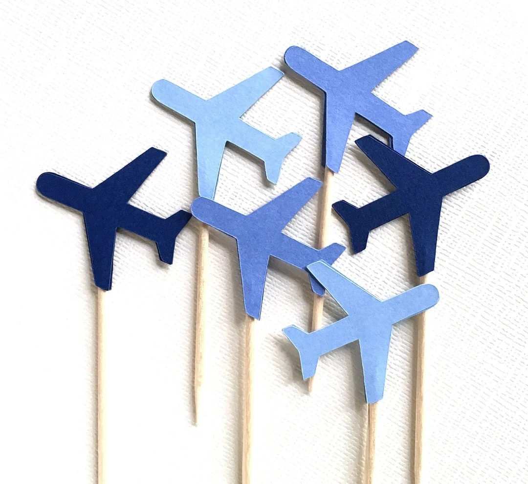 Airplane Cupcake Toppers, Blue, Transportation Party Decor, Food Picks, Baby Showers, Birthdays, ... | Etsy (US)