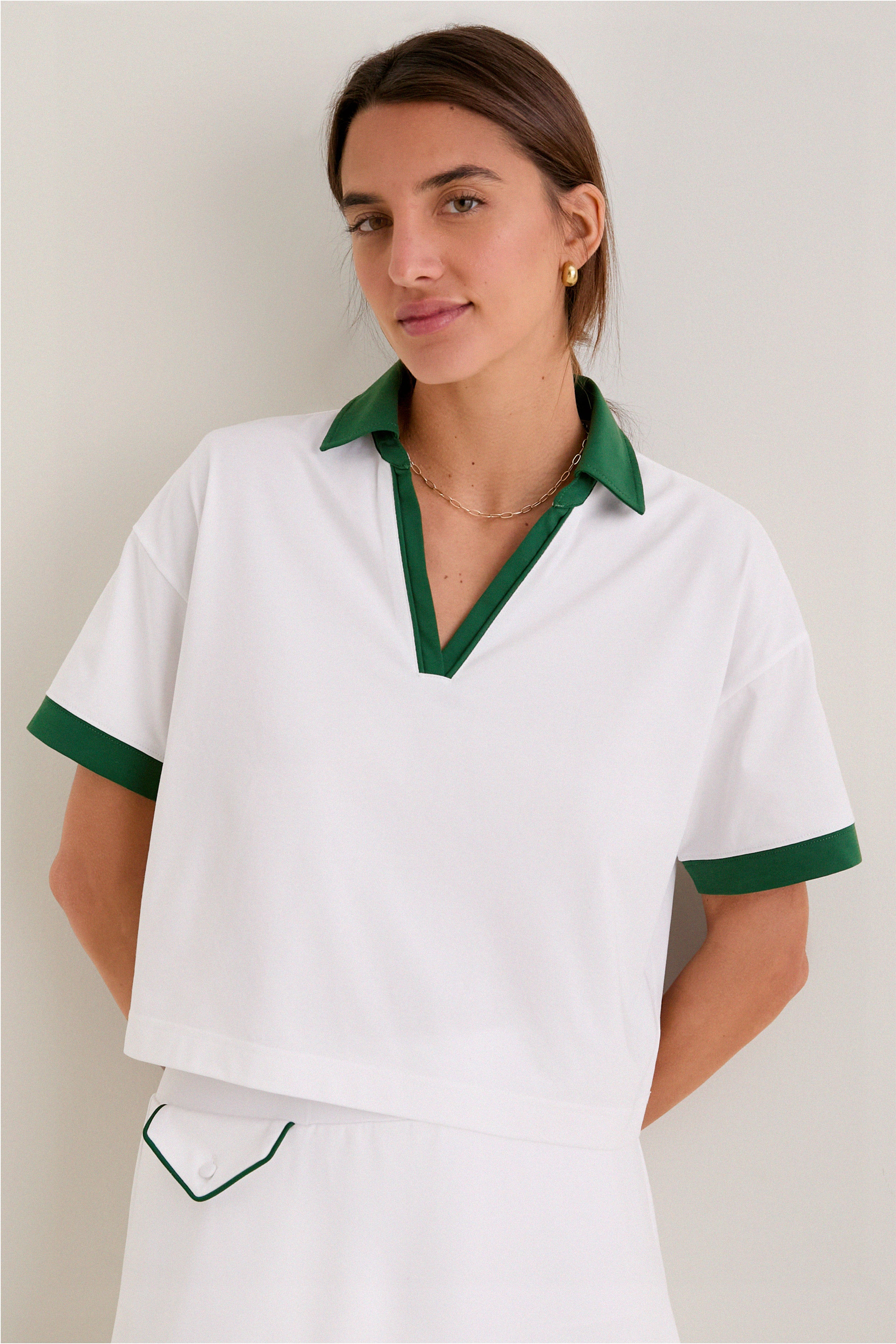 White and Eden Green Performance Cotton Cropped Carol Polo | Tuckernuck (US)