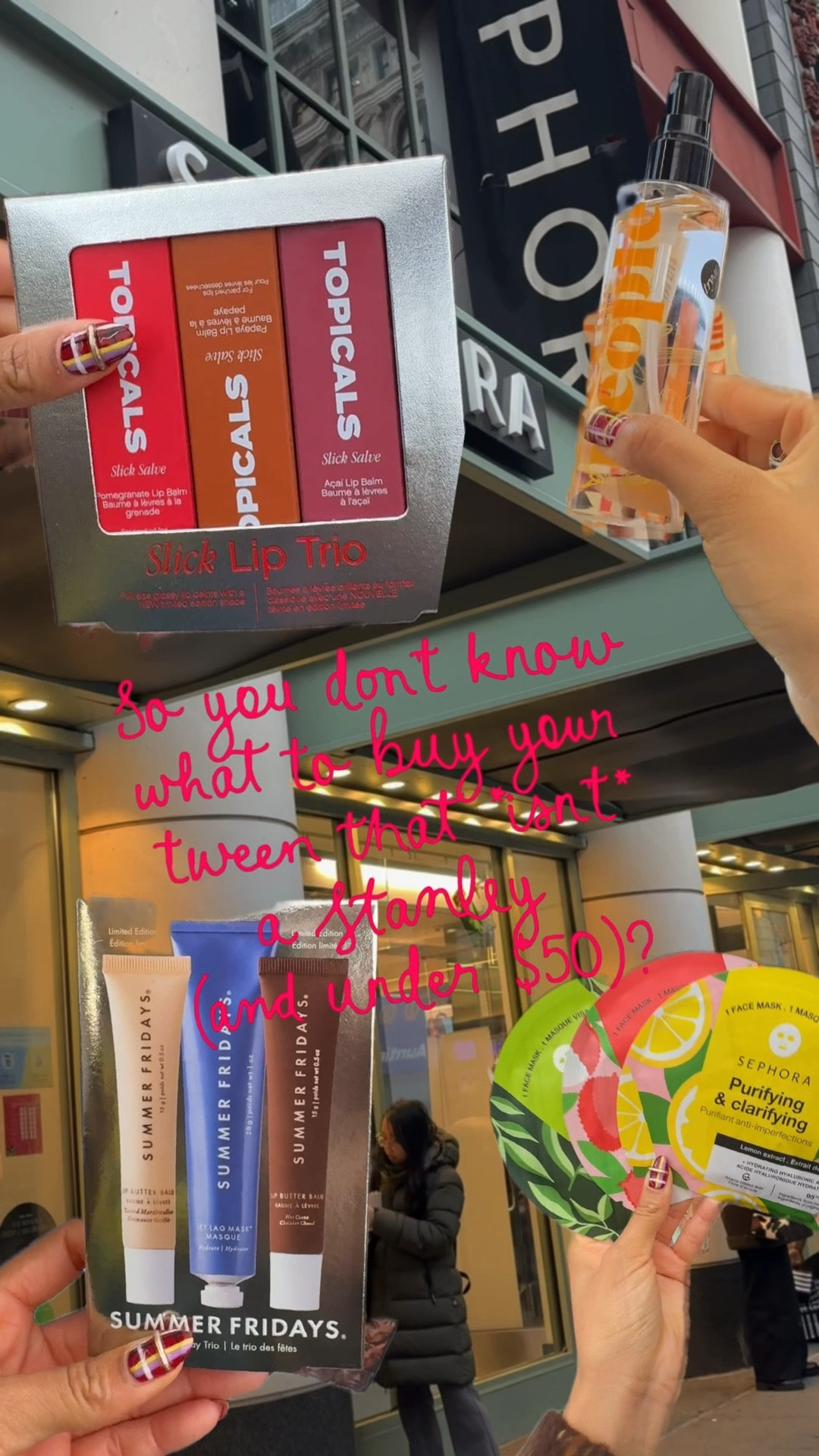 🎶 these are a few of my favorite thingsssss (for tweens on your gift list that are under $50)🎶

screenshot this for THE ULTIMATE LAST MINUTE BUDGET TWEEN GIFT GUIDE! 

🌟 TOPICALS SLICK SALVE TRIO $35
three shades, lasting moisture, packed with pigment
🌟 SEPHORA COLLECTION FACE MASKS $6
underrated skincare select from the Sephora brand that will give you teen the lux feel with out the price tag! 
🌟 SOL DE JANEIRO HOLIDAY SETS $27-49
pick your scents & price range - these mists are for tween today’s like sweet pea from bb&w and PINK warm and cozy were for us in the 00’s and ‘10s if you know you know 
🌟 SUMMER FRIDAYS BALM & MASK TRIO $48
closer to budget but adding a lil lux to your gift list with two balms & a mini mask! perfect for the mini glow getter in your life 
🌟 OUI THE PEOPLE BODY MIST $35
black owned, and the perfect elevation for the girlies that snag your fragrance off the vanity when you’re not looking! 
🌟 TOUCHLAND SANI & CROC CASE
Self explanatory- keeping the kiddies on trend &  CLEAN


Stocking stuffers, last minute girl gifts, tween gift ideas 

#LTKGiftGuide #LTKselfcare #LTKHoliday