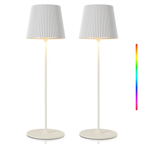 2 Pack Cordless Table Lamp,Portable RGB LED Desk Lamp,5000mAh Battery Powered,with Touch and Remote Control,Suitable for Dining Room,Bedroom, Outdoor,Coffee Shop,Night Light,Rechargeable (White) | Amazon (US)