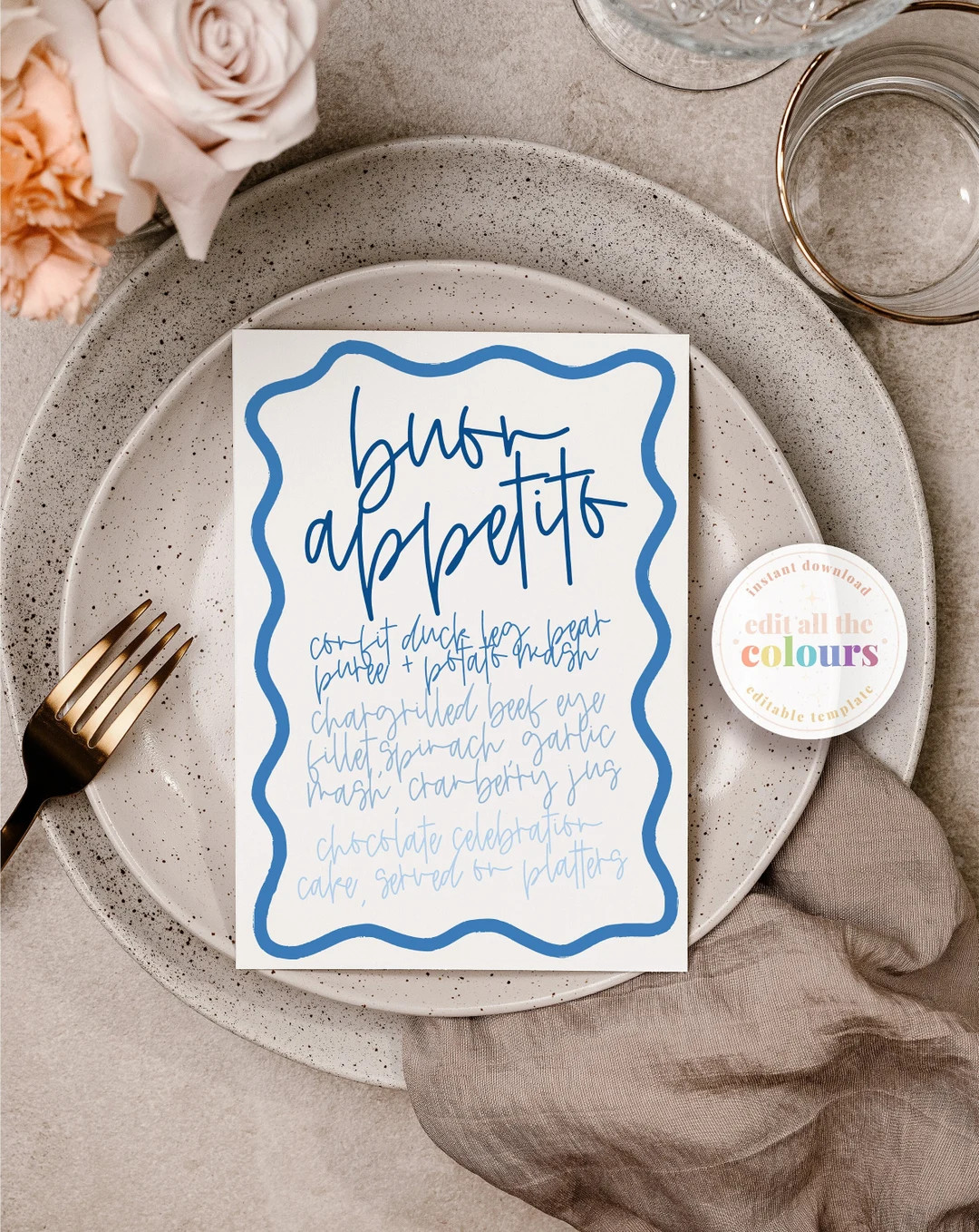 ELENI Blue Wriggly Menu Template Santorini Italian Italy - Etsy | Etsy (US)