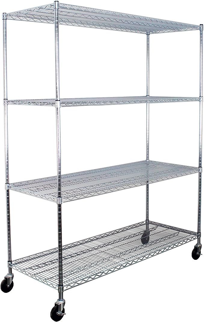 SafeRacks NSF Certified Commercial Grade Adjustable 4-Tier Steel Wire Shelving Rack with 4" Wheel... | Amazon (US)
