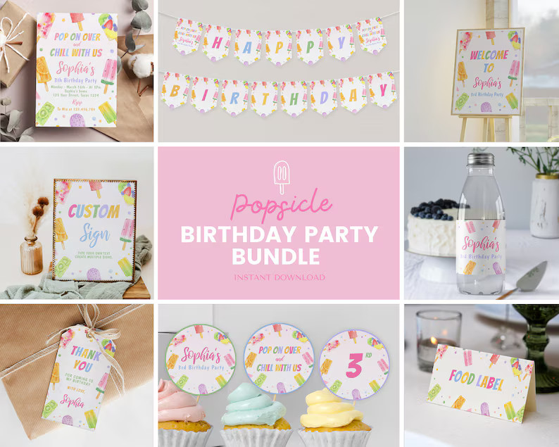 Editable Popsicle Birthday Invitation Bundle, Popsicle Birthday Party Decoration, Printable Birth... | Etsy (US)
