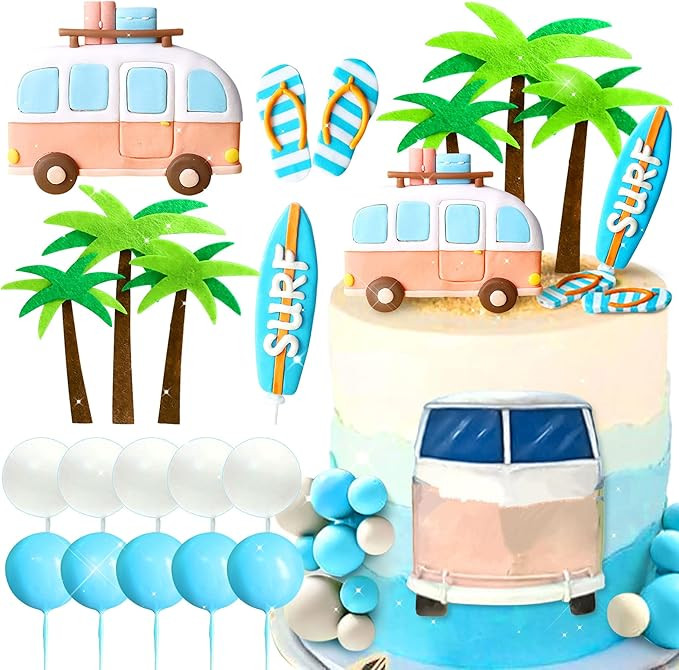 JeVenis Beach Surf Wave Cake Topper - Surfboard, Swimming, Slippers, Lifebuoy, Surf Birthday Part... | Amazon (US)