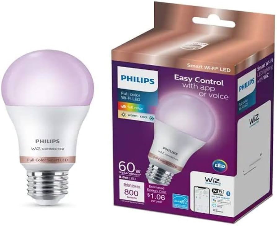 PHILIPS Color and Tunable White A19 LED 60W Equivalent Dimmable Wi-Fi Wiz Connected Smart LED Light Bulb, Easy Control with App or Voice, Works with Alexa, Google Assistant, Siri Shortcuts (4-Pack) | Amazon (US)