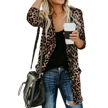 LEFASHION Women Leopard Print Open Front Long Sleeve Gradient Long Cardigan Tops Blouse | Walmart (US)