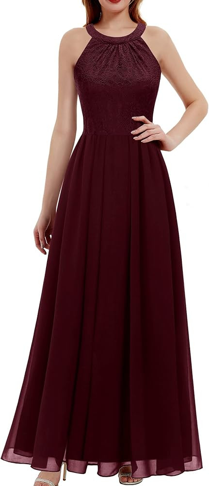 Dressystar Women's Spring Long Formal Dress Wedding Guest Dress 2024 Halter Lace Dress Bridesmaid... | Amazon (US)