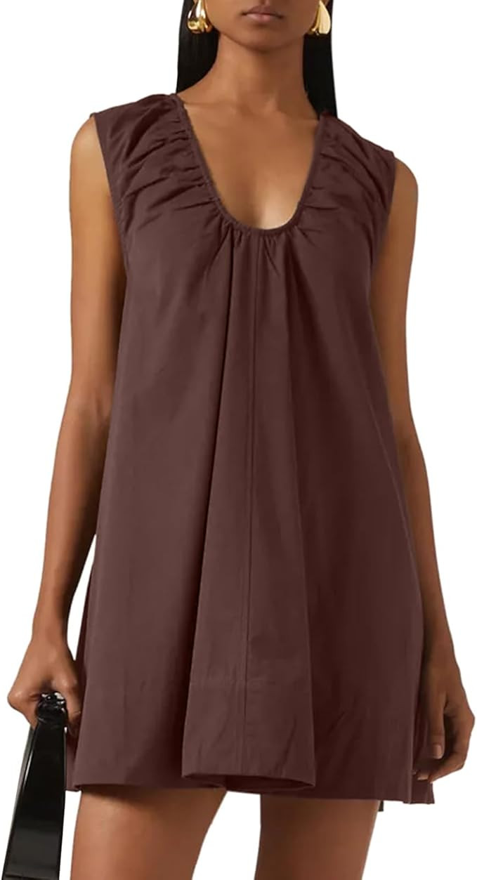 Women's Babydoll Mini Dress Summer Sleeveless Scoop Neck Sundress Vacation Beach Flowy Dresses wi... | Amazon (US)