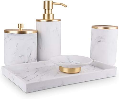 Bathroom Soap Dispenser Set - Bathroom Toothbrush Holder Set, Marble Bathroom Accessories, Gold B... | Amazon (US)