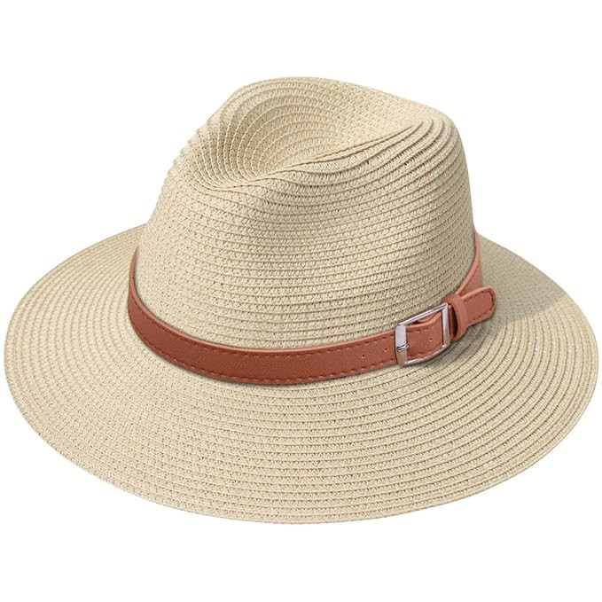 Lanzom Women Wide Brim Straw Panama Roll up Hat Fedora Beach Sun Hat UPF50+ | Amazon (US)