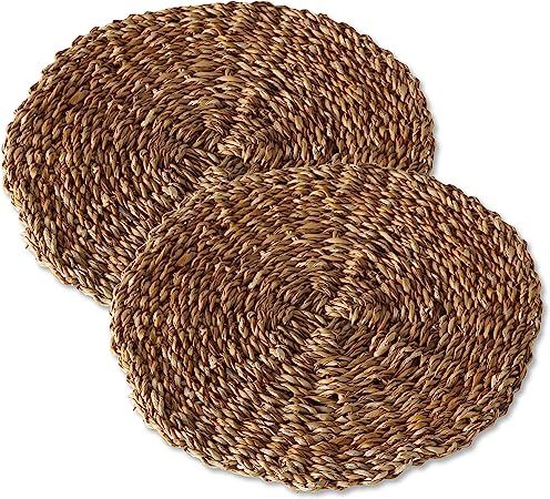 WHW Whole House Worlds Made by Nature Round Woven Seagrass Placemats, Set of 2, Chunky Weave, 15.... | Amazon (US)