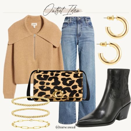 Cutest wide collar fall camel sweater. Leopard coach bag thanksgiving style wide leg jeans 

#LTKfindsunder50 #LTKSeasonal #LTKfindsunder100