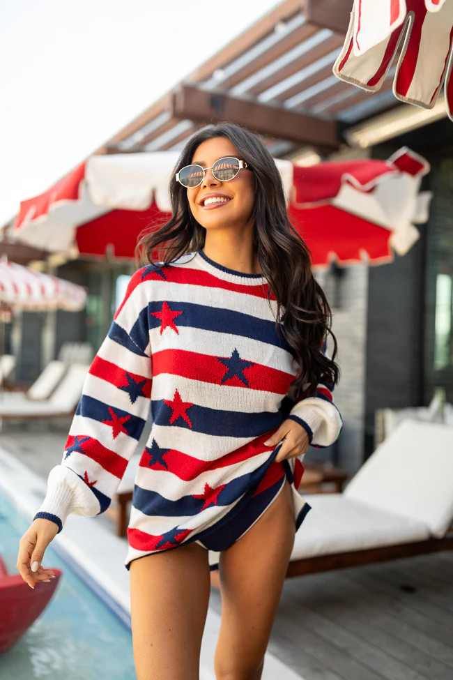 Old Glory Stars and Stripes Oversized Sweater | Pink Lily