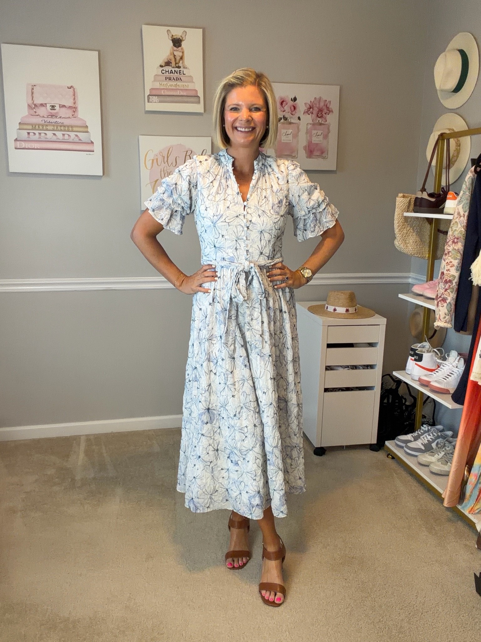 Blue and white lace midi dress 
From Rent the Runway (exact dress: Badgley Mischka flounce sleeve day dress size 8)

Code for 50% off: https://www.renttherunway.com/?utm_source=affiliate&utm_medium=cirqle&utm_campaign=melrose67&utm_term=565810-6198

#LTKWorkwear #LTKWedding #LTKMidsize