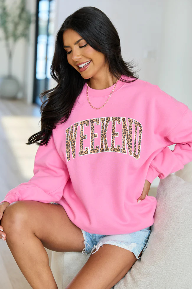 Weekend Leopard Pink Graphic Sweatshirt SALE | Pink Lily