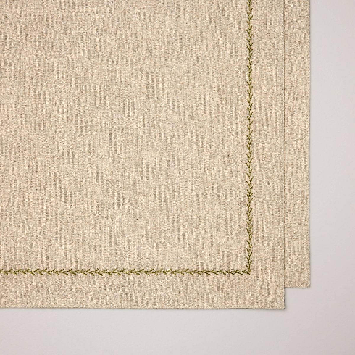 Embroidered Border Standard Runner Natural/Green - Hearth & Hand™ with Magnolia | Target