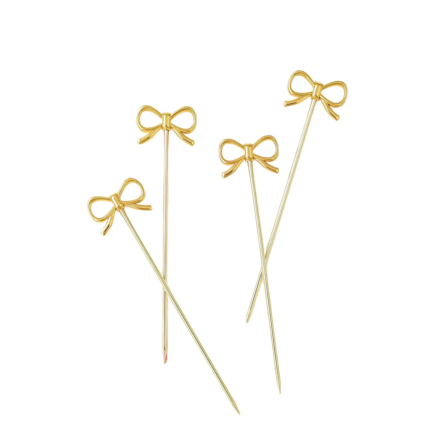 Gold Bow Cocktail Picks - Set of 4 | Chairish