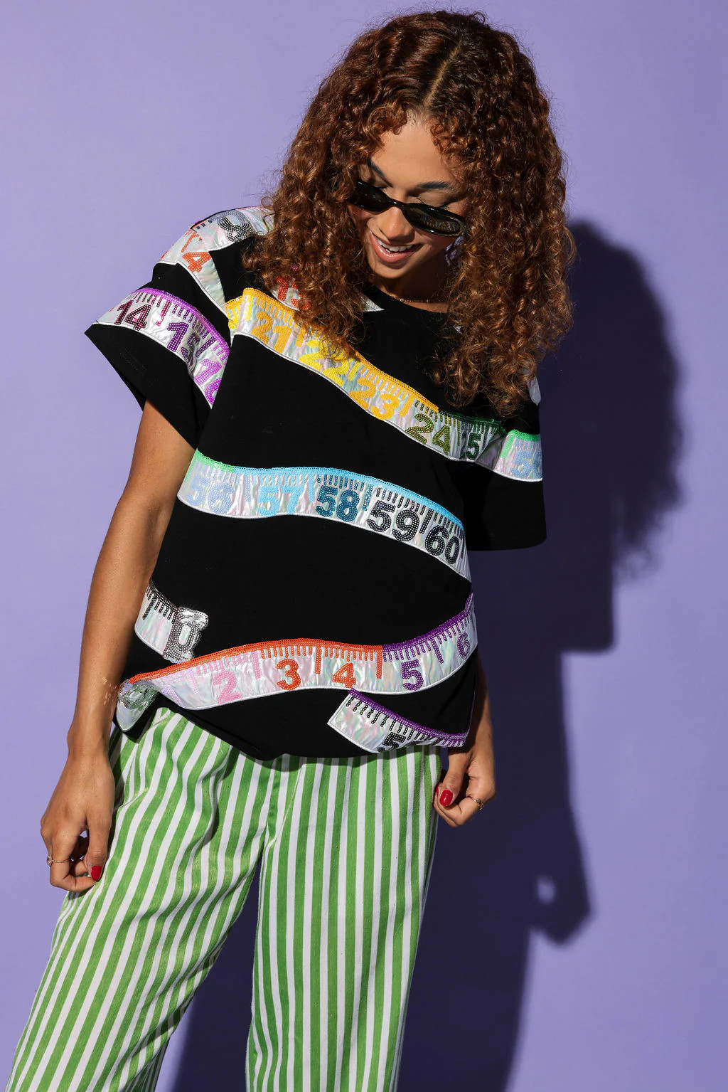 Black Multi Measuring Tape Tee | Queen of Sparkles
