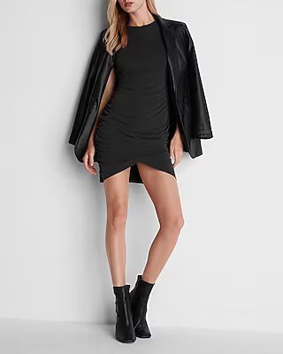 Silky Sueded Jersey Ruched T-Shirt Dress | Express