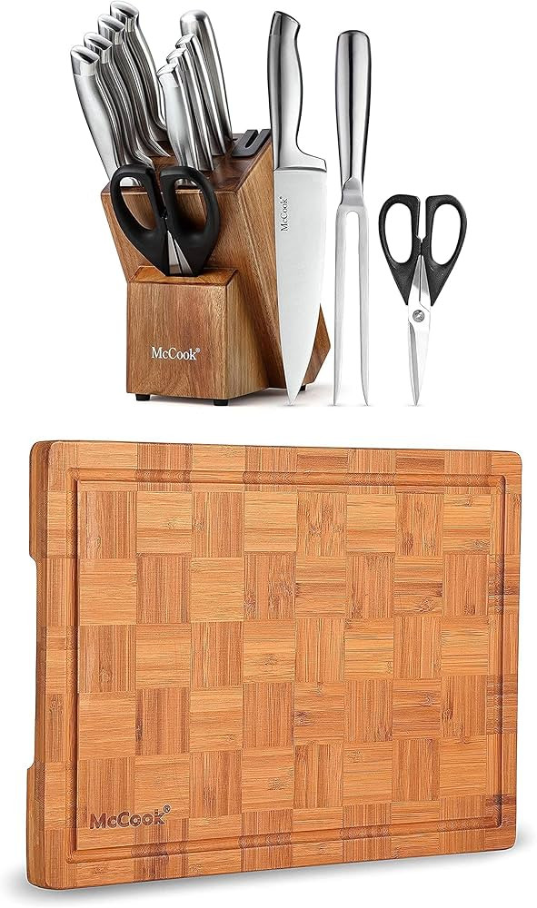 McCook MC35 German Stainless Steel Hollow Handle Self Sharpening Kitchen Knife Set + MCW12 Bamboo... | Amazon (US)