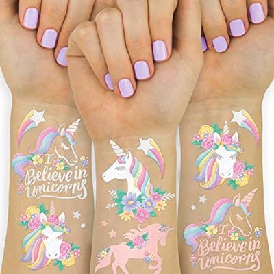 xo, Fetti Unicorn Party Favors - Temporary Tattoos for Kids - 26 styles | Birthday Party Supplies... | Amazon (US)