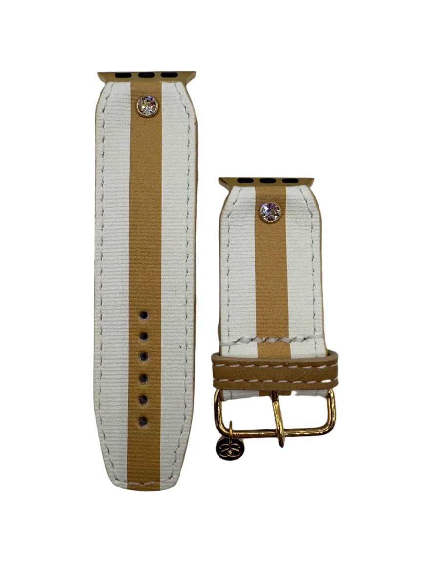 Ready to Ship - White & Tan Rigatella Sivella Watchband (Size 3, All Watch Types) | Sparkl