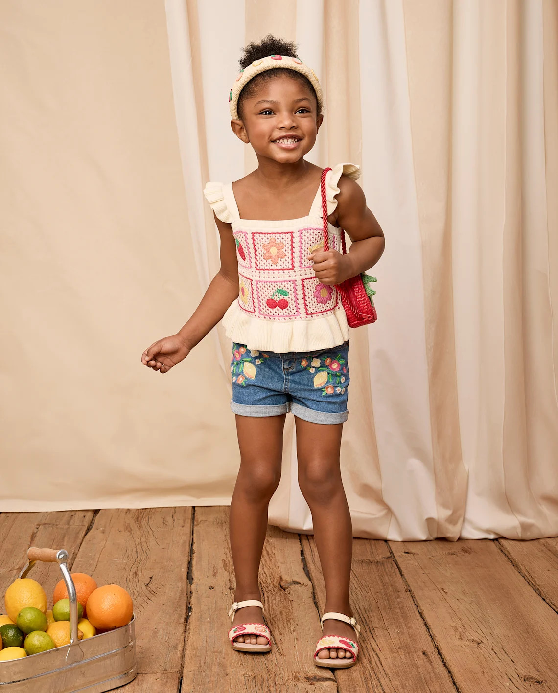 Girls Embroidered Floral Paperbag Waist Jeans Shorts - Amalfi Coast - BLUE | Gymboree | Gymboree