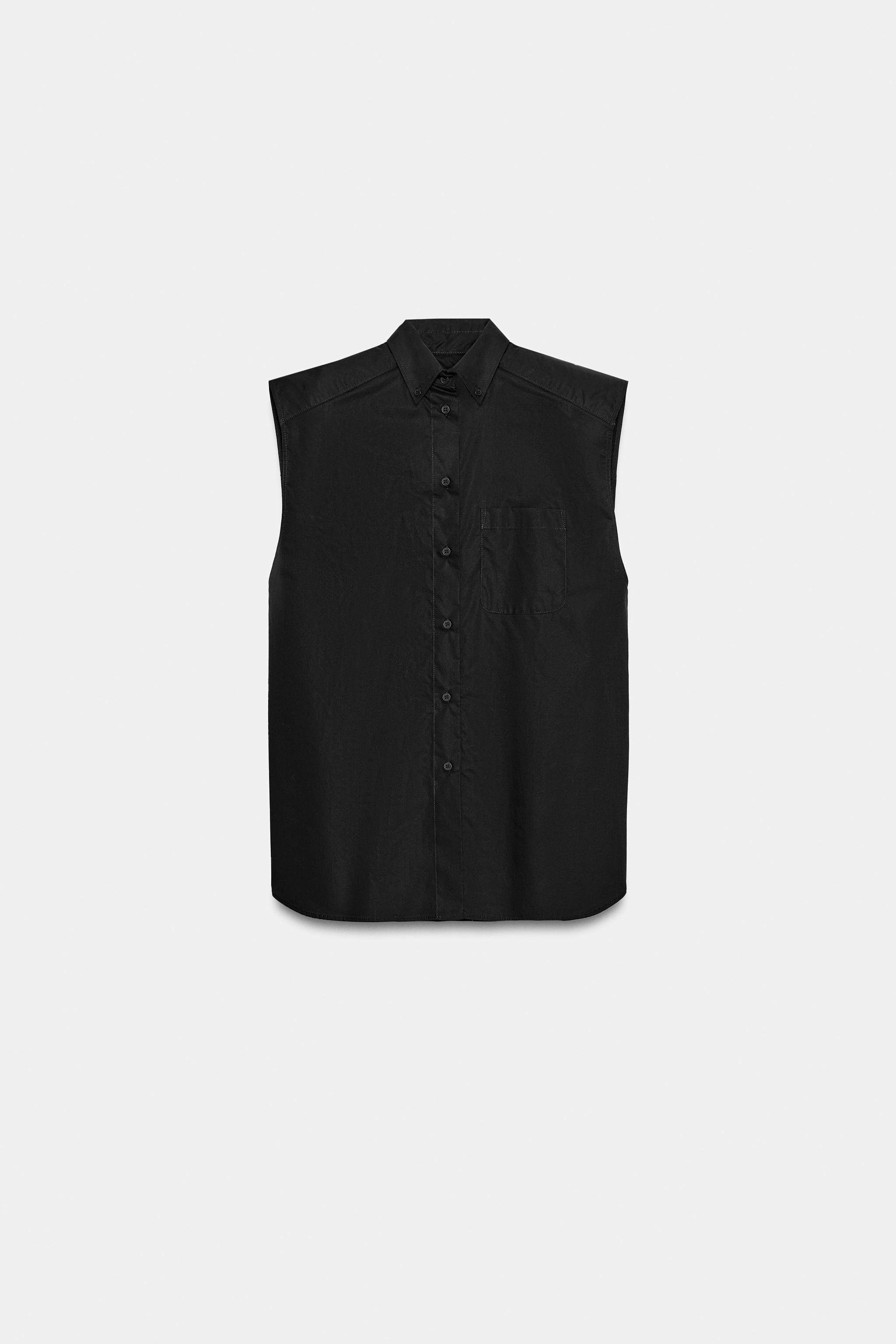 Oversized shirt featuring a lapel collar and sleeveless design. Front patch pocket. Button front ... | Zara US