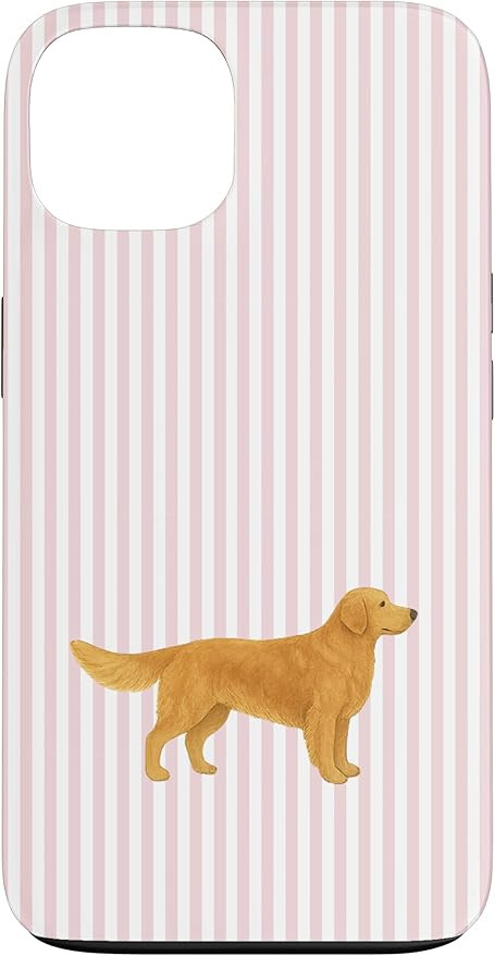 Golden Retriever Illustration Pink Striped Aesthetic Design Case for iPhone 13 | Amazon (US)