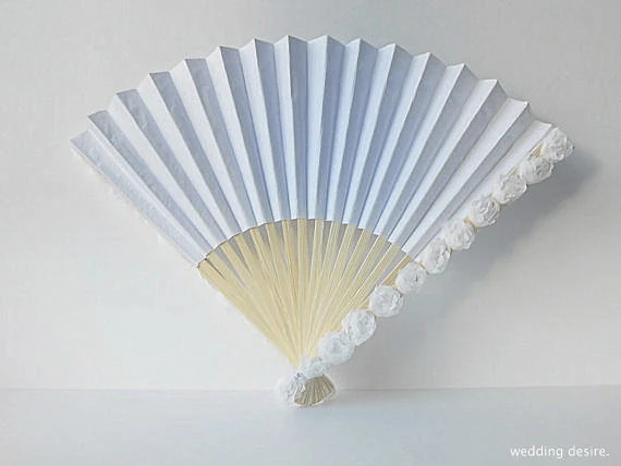 WEDDING Hand Fan Birch White Flower Trim Bridal Accessory Shabby Chic | Etsy AU
