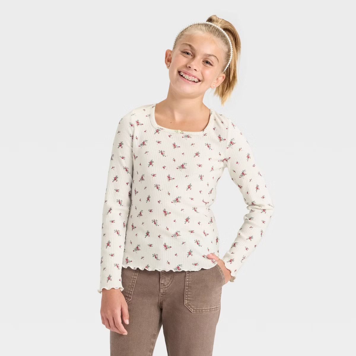 Girls' Long Sleeve Ribbed Knit T-Shirt - Cat & Jack™ | Target