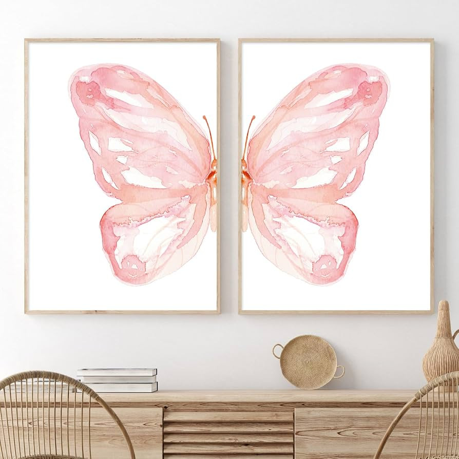 Pink Butterfly Picture Cute Nursery Pictures Butterfly Canvas Wall Art Minimalist Animal Prints P... | Amazon (US)