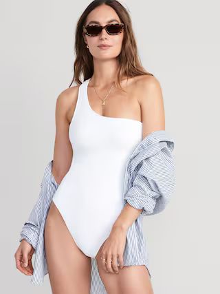 One-Shoulder Pucker Swimsuit for Women | Old Navy (US)