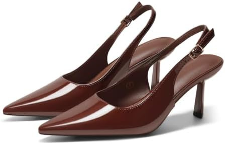 Coutgo Womens Slingback Kitten Heels Closed Pointed Toe Pumps Work Party Dress Shoes | Amazon (US)