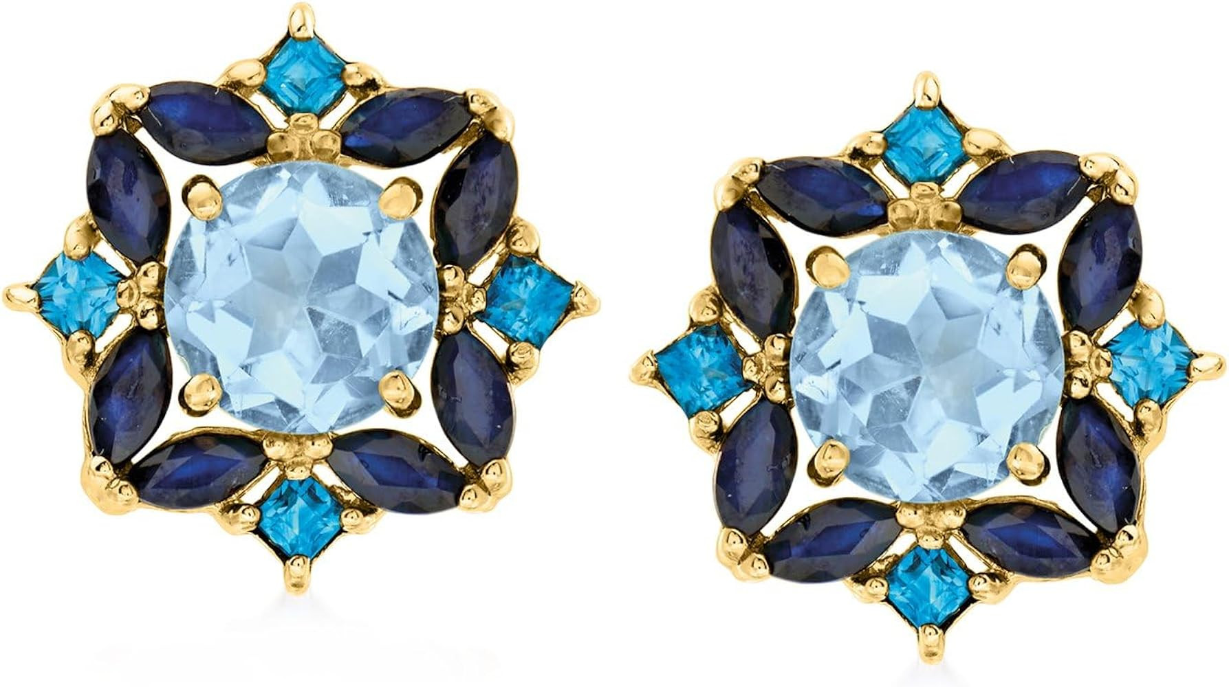 Ross-Simons 3.10 ct. t.w. Sky Blue Topaz and 2.00 ct. t.w. Sapphire Earrings in 18kt Gold Over St... | Amazon (US)