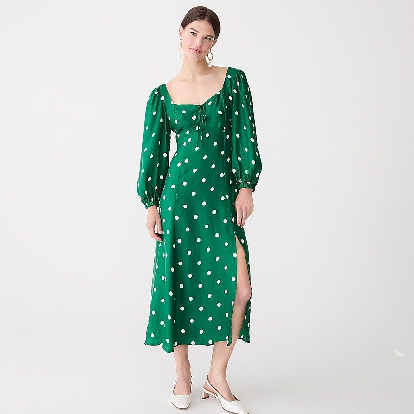 Sweetheart long-sleeve midi dress in polka dot | J.Crew US