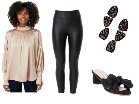 This comfy yet dressy outfit is easy to recreate for the holidays. Shop these leather leggings and gold blouse from Tuckernuck. 

#LTKHoliday #LTKstyletip #LTKSeasonal