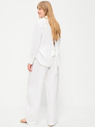 High-Waisted Crinkle Gauze Barrel Ankle Pants | Old Navy (US)