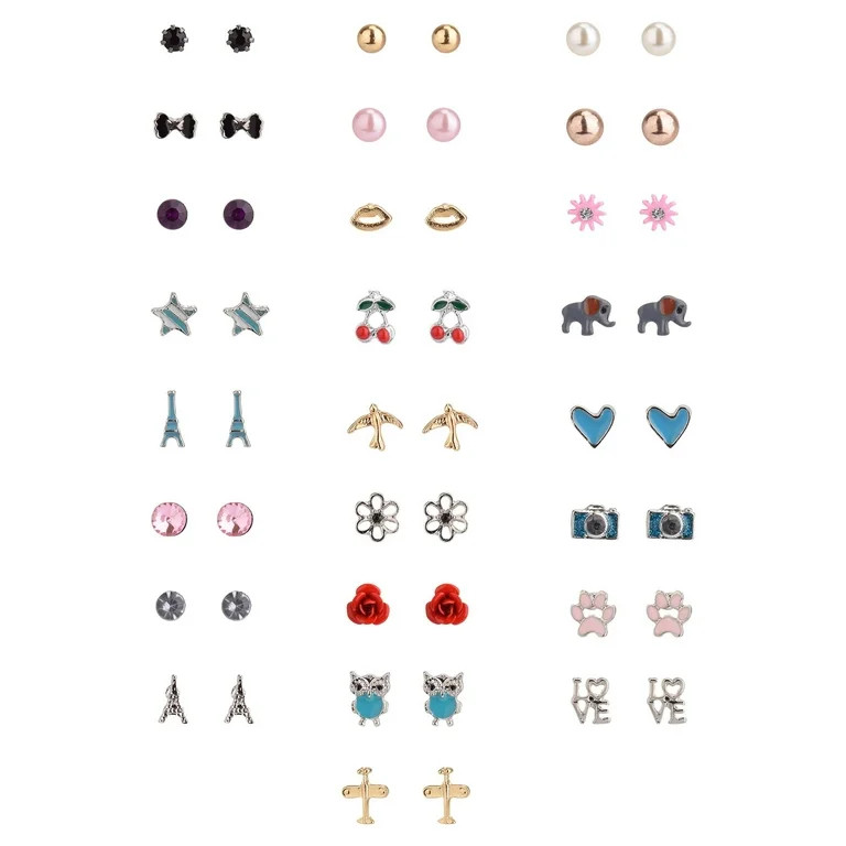 Wonder Nation Teen Female Cherry Multicolored Variety Stud Earring Set, 50 Pack | Walmart (US)