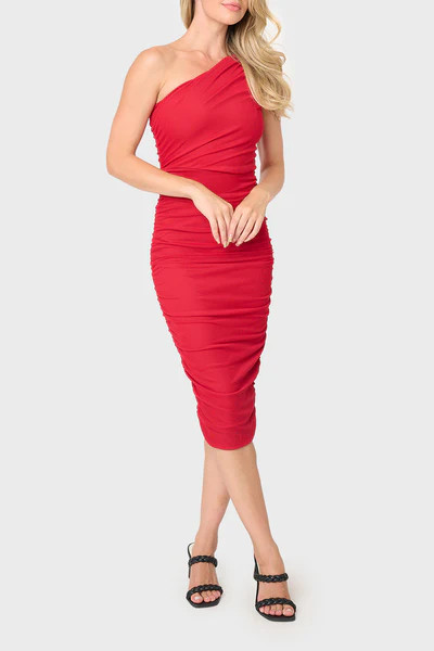 One Shoulder Side Rouched Mesh Dress | Gibson