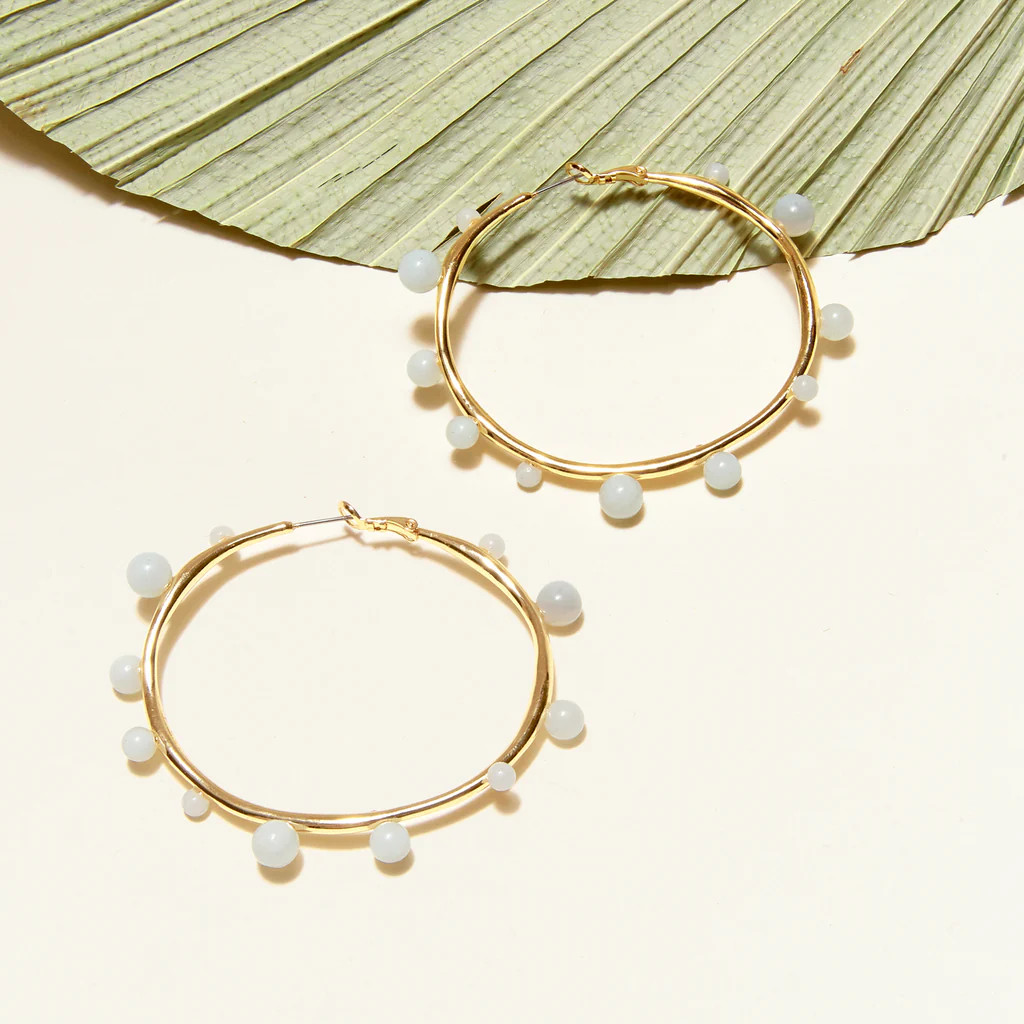 Isla Pearl Hoop Earrings Light Blue | Mignonne Gavigan