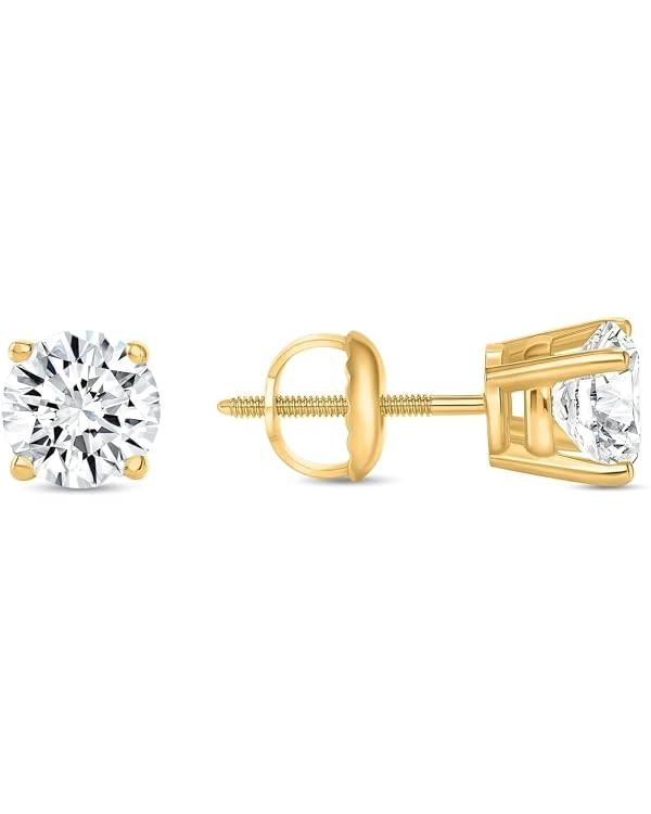 1 Ct Lab Grown Diamond Stud Earrings 14K Yellow Gold Round Cut Solitaire Screw Back | Amazon (US)