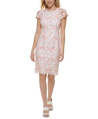 Calvin Klein Lace Flutter-Sleeve Sheath Dress & Reviews - Dresses - Women - Macy's | Macys (US)