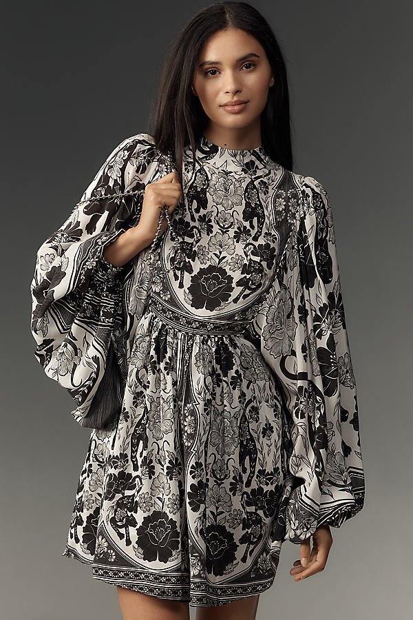 Farm Rio High-Neck Long-Sleeve Mini Dress | Anthropologie (US)