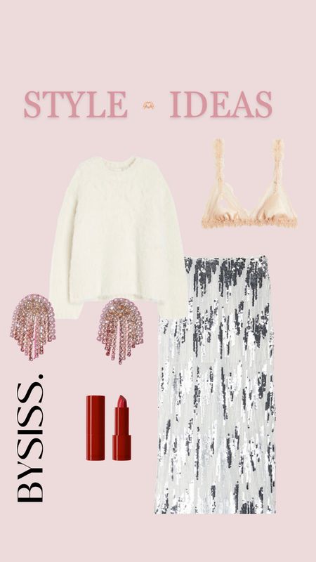 Same knit different style. 🎀🎀

H&M white knit, sequin skirt, sparkling rhinestone earrings, red lipstick, lace bralette, H&M holiday season outfit, style idea 

#LTKSeasonal #LTKworkwear #LTKparties