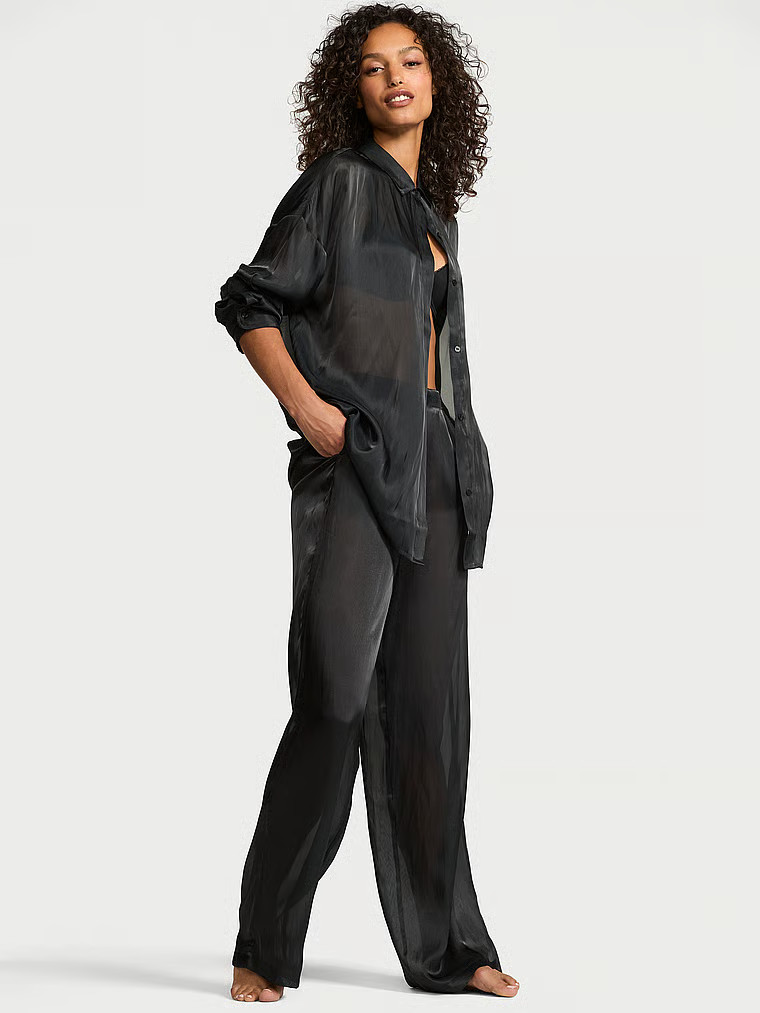 Luxe Sheer Satin Button-Front Long Pajama Set | Victoria's Secret (US / CA )