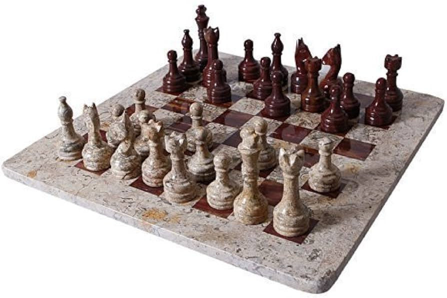 RADICALn Handmade Fossil Coral and Dark Brown Marble Full Chess Game Original Marble Chess Set | Amazon (US)